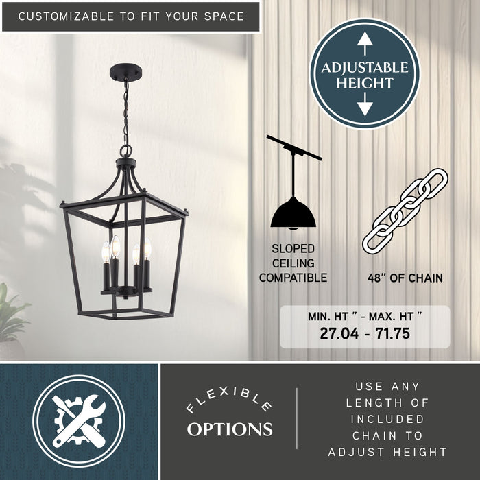 Vaxcel - P0466 - Four Light Pendant - Cottage Grove - Matte Black