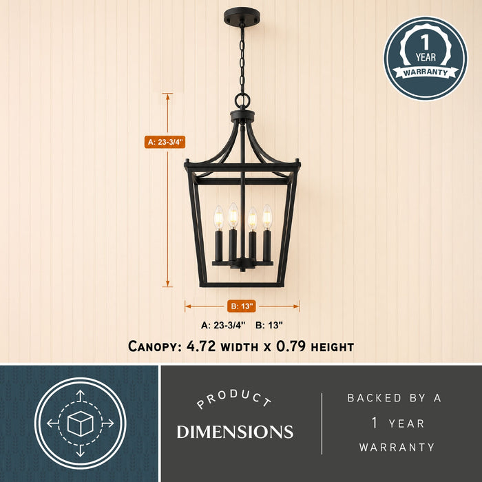 Vaxcel - P0466 - Four Light Pendant - Cottage Grove - Matte Black