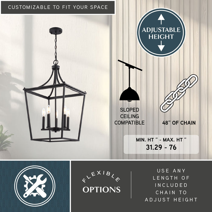 Vaxcel - P0467 - Five Light Pendant - Cottage Grove - Matte Black