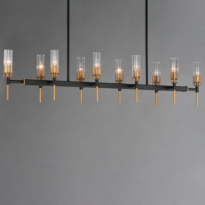 Maxim - 16119CLBKAB - Ten Light Linear Pendant - Flambeau - Black / Antique Brass