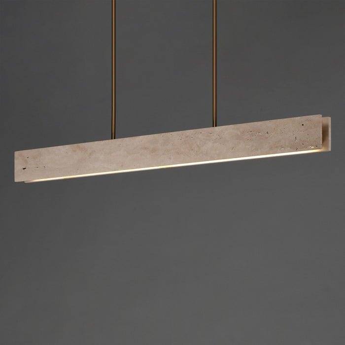 ET2 - E26266-TVNAB - LED Linear Pendant - Lintel - Travertine / Natural Aged Brass