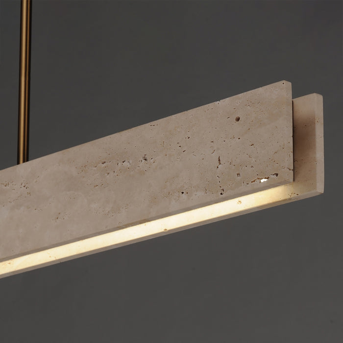 ET2 - E26266-TVNAB - LED Linear Pendant - Lintel - Travertine / Natural Aged Brass