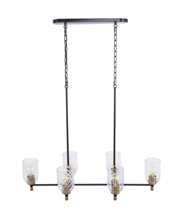 Craftmade - 60376-FBSB-C - Six Light Island Pendant - Council - Flat Black/Satin Brass
