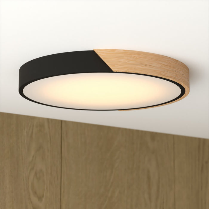 Vaxcel - C0360 - LED Flush Mount - Everette - Matte Black and Natural Wood