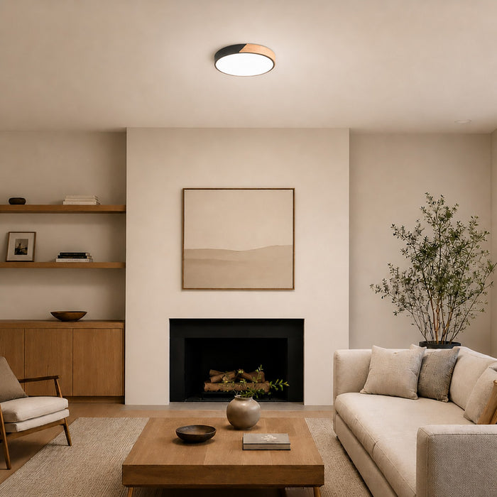 Vaxcel - C0360 - LED Flush Mount - Everette - Matte Black and Natural Wood