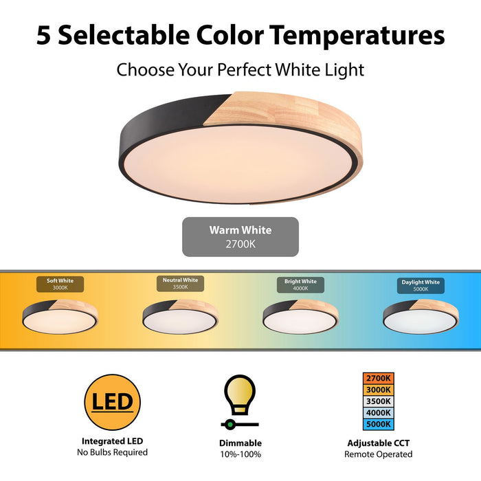 Vaxcel - C0360 - LED Flush Mount - Everette - Matte Black and Natural Wood