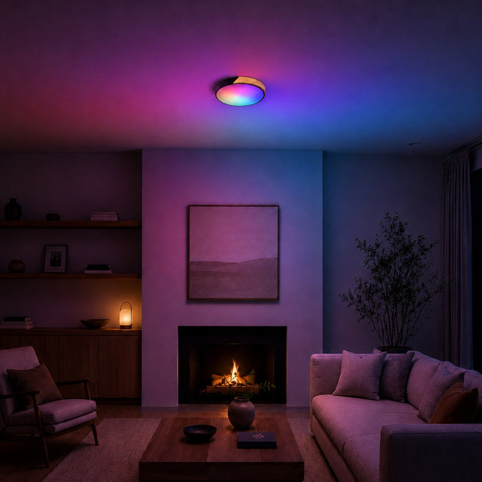 Vaxcel - C0360 - LED Flush Mount - Everette - Matte Black and Natural Wood