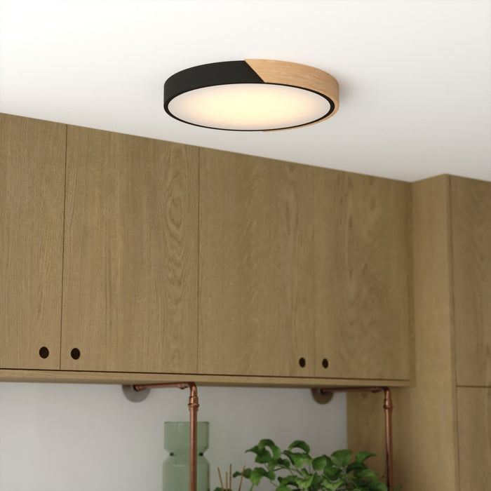 Vaxcel - C0360 - LED Flush Mount - Everette - Matte Black and Natural Wood
