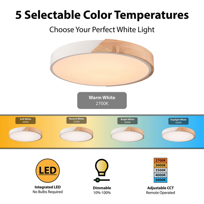 Vaxcel - C0361 - LED Flush Mount - Everette - White and Natural Wood