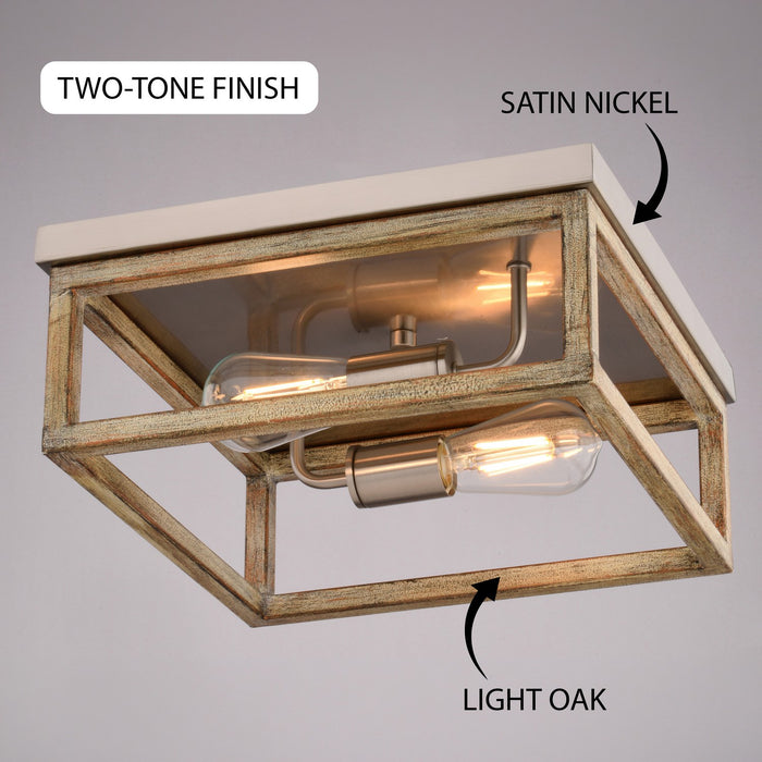 Vaxcel - C0363 - Two Light Flush Mount - Pratt - Satin Nickel and Light Oak