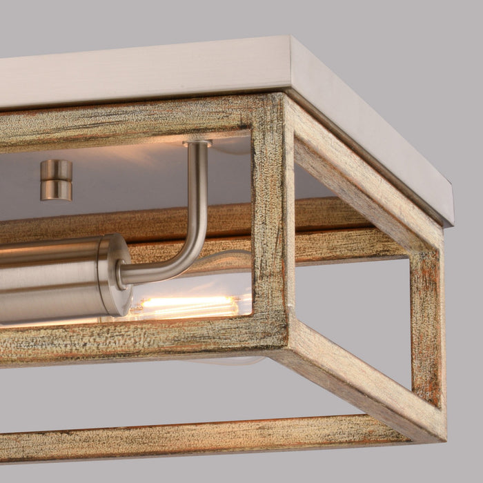 Vaxcel - C0363 - Two Light Flush Mount - Pratt - Satin Nickel and Light Oak