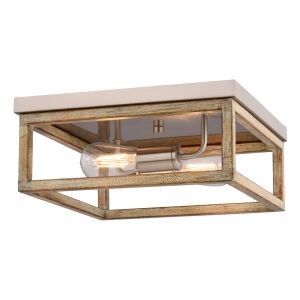 Vaxcel - C0363 - Two Light Flush Mount - Pratt - Satin Nickel and Light Oak
