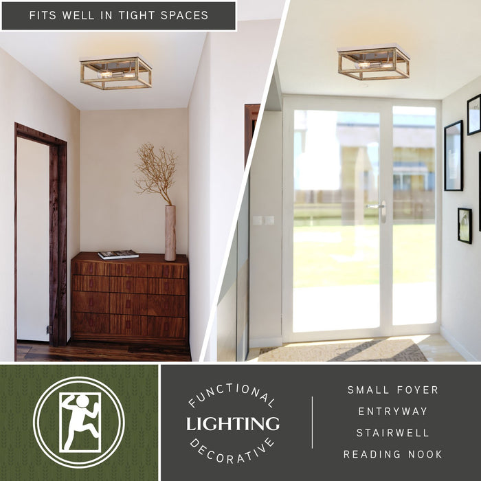 Vaxcel - C0363 - Two Light Flush Mount - Pratt - Satin Nickel and Light Oak