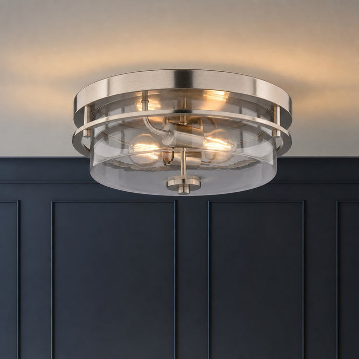 Vaxcel - C0379 - Two Light Flush Mount - Grace - Satin Nickel