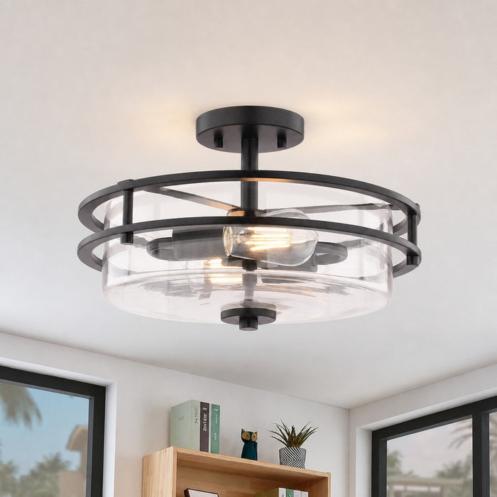 Vaxcel - C0380 - Two Light Semi-Flush Mount - Grace - Matte Black