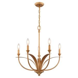 Vaxcel - H0324 - Five Light Chandelier - Fern Ridge - Heritage Gold
