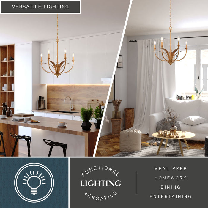 Vaxcel - H0324 - Five Light Chandelier - Fern Ridge - Heritage Gold