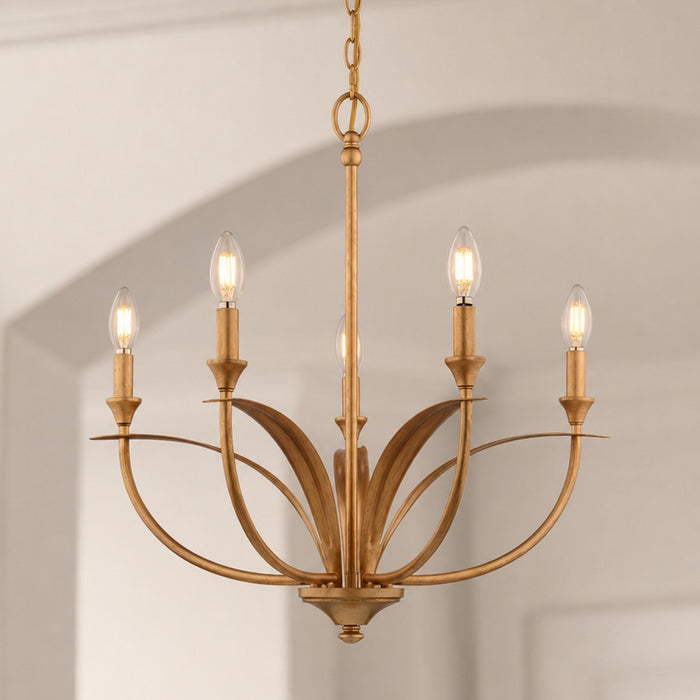 Vaxcel - H0324 - Five Light Chandelier - Fern Ridge - Heritage Gold