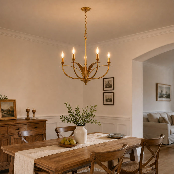 Vaxcel - H0324 - Five Light Chandelier - Fern Ridge - Heritage Gold