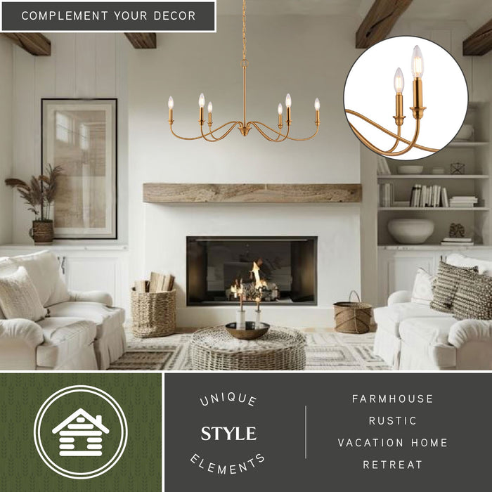 Vaxcel - H0322 - Six Light Chandelier - Annabelle - Muted Brass