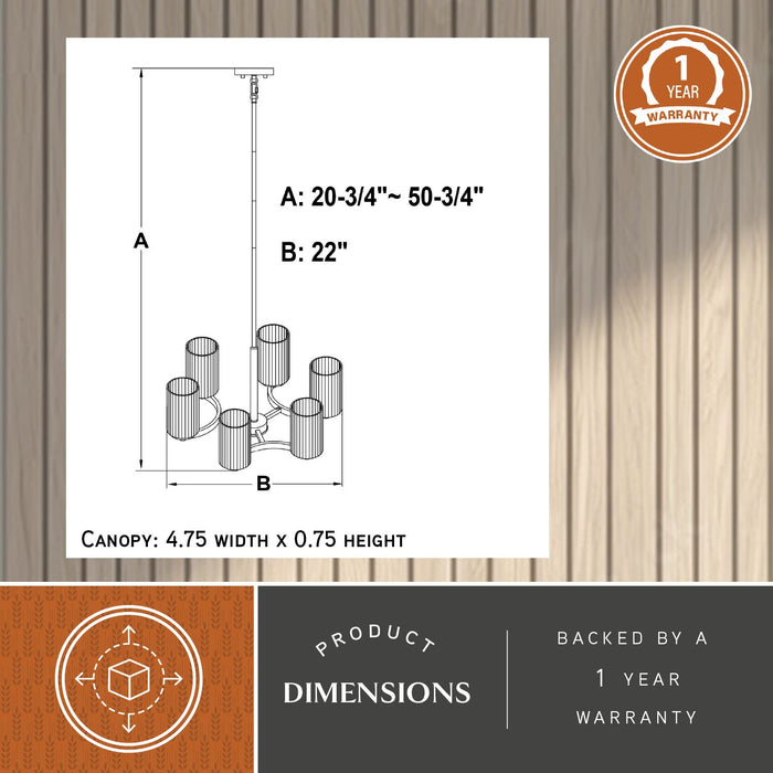 Vaxcel - H0326 - Six Light Chandelier - Maple Valley - Matte Black