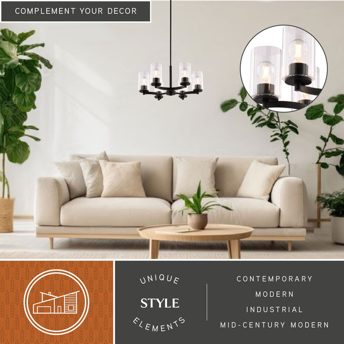 Vaxcel - H0326 - Six Light Chandelier - Maple Valley - Matte Black