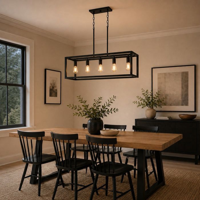 Vaxcel - H0331 - Five Light Linear Chandelier - Pratt - Matte Black