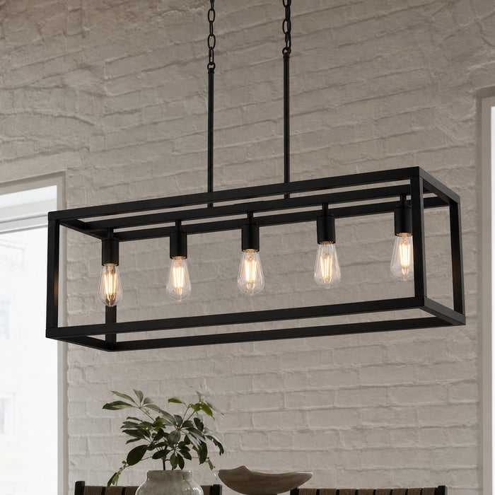 Vaxcel - H0331 - Five Light Linear Chandelier - Pratt - Matte Black