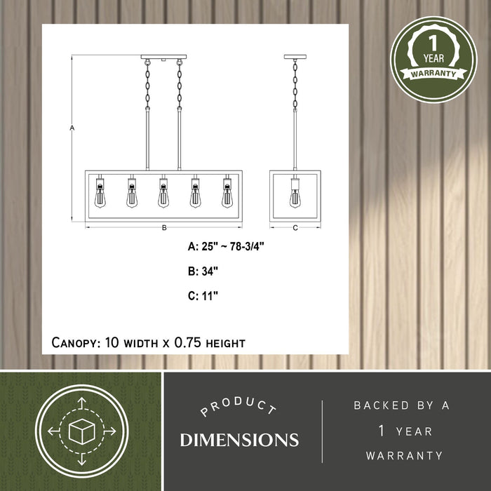 Vaxcel - H0331 - Five Light Linear Chandelier - Pratt - Matte Black