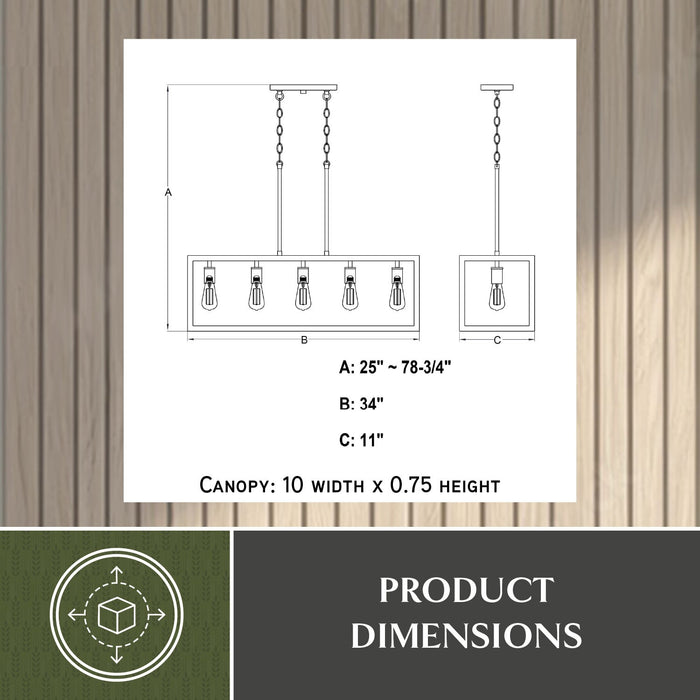 Vaxcel - H0332 - Five Light Linear Chandelier - Pratt - Satin Nickel and Light Oak