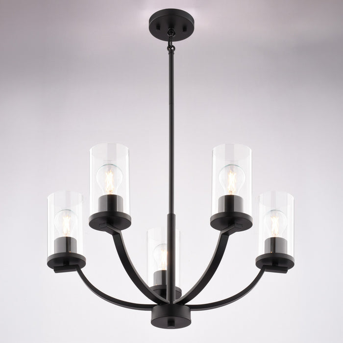 Vaxcel - H0333 - Five Light Chandelier - Elmwood Park - Matte Black