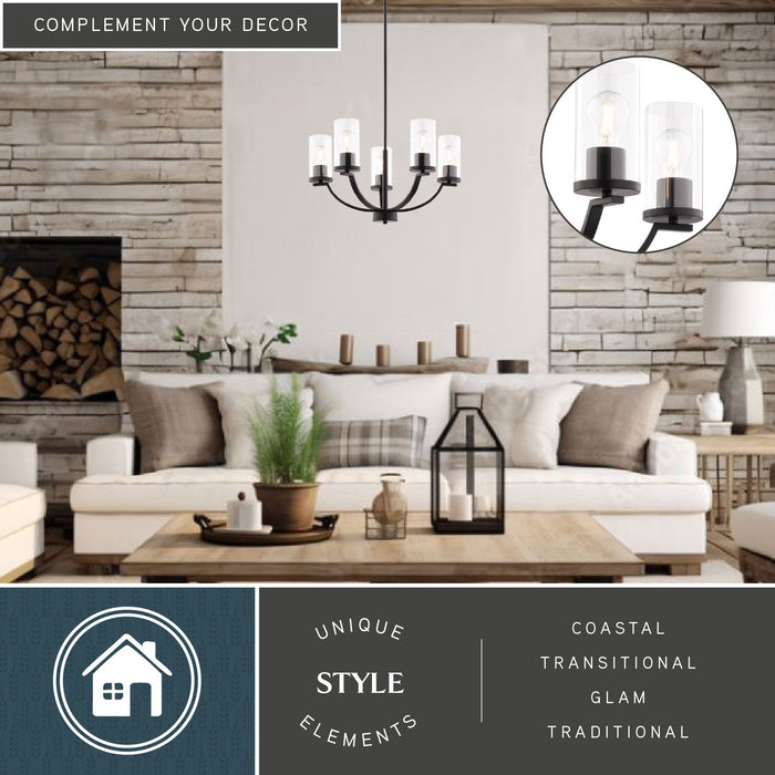 Vaxcel - H0333 - Five Light Chandelier - Elmwood Park - Matte Black