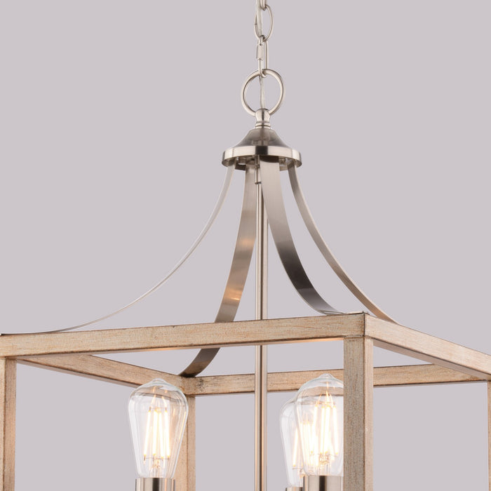 Vaxcel - P0470 - Three Light Pendant - Pratt - Satin Nickel and Light Oak