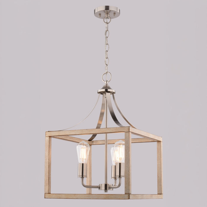 Vaxcel - P0470 - Three Light Pendant - Pratt - Satin Nickel and Light Oak