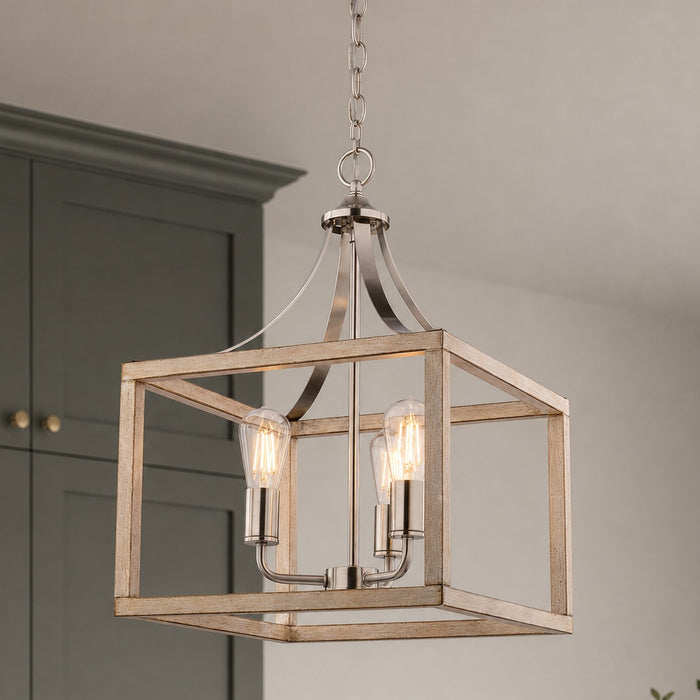 Vaxcel - P0470 - Three Light Pendant - Pratt - Satin Nickel and Light Oak