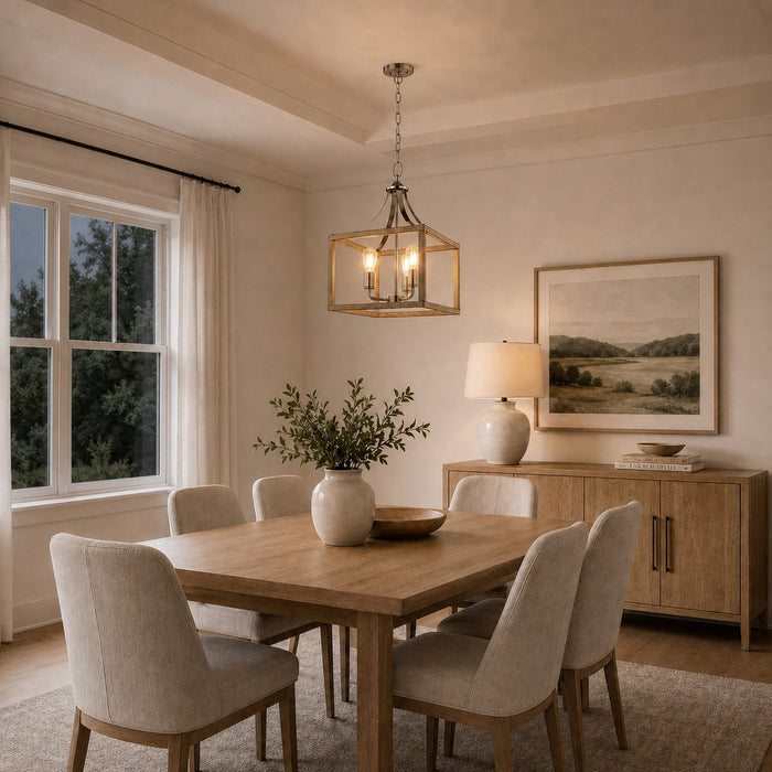 Vaxcel - P0470 - Three Light Pendant - Pratt - Satin Nickel and Light Oak