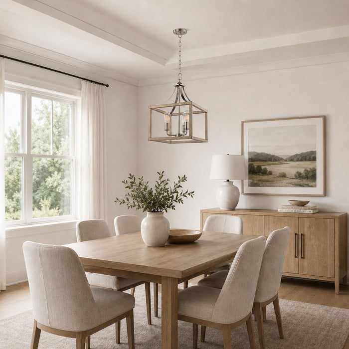 Vaxcel - P0470 - Three Light Pendant - Pratt - Satin Nickel and Light Oak