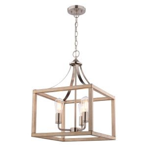 Vaxcel - P0470 - Three Light Pendant - Pratt - Satin Nickel and Light Oak
