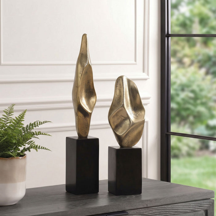 Uttermost - 18393 - Sculptures, Set/2 - Fluid Geometry - Antiqued Gold
