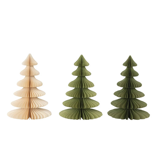Creative Co-op 6" Round x 9"H Paper Folding Honeycomb Tree, 3 colors - cream, light green, and dark green