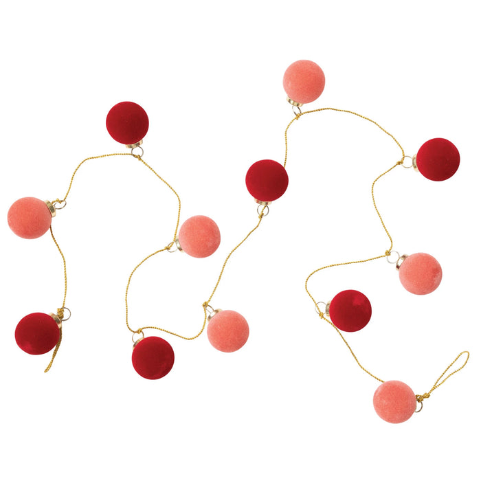 Creative Co-op Felt Flocked Glass Ornaments in Pink and Red with gold cord