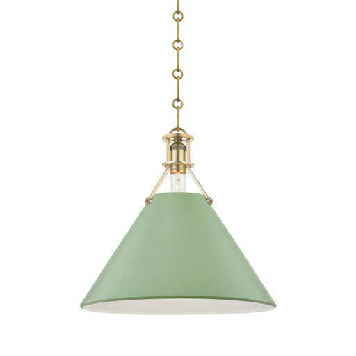 Hudson Valley - MDS352-AGB/LFG - One Light Pendant - Painted No.2 - Aged Brass/Leaf Green Combo