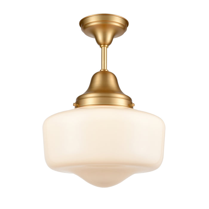 DVI Lighting - DVP7511VBR - One Light Semi-Flush Mount - Schoolhouse - Venetian Brass with True Opal Glass