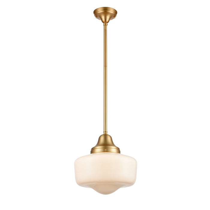 DVI Lighting - DVP7521VBR - One Light Pendant - Schoolhouse - Venetian Brass with True Opal Glass