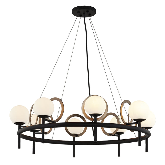 Justice Designs - FSN-4228-OPAL-MBBR - Eight Light Chandelier - Fusion™ - Matte Black w/ Brass Ring