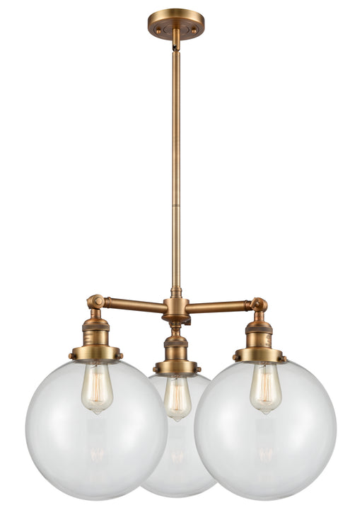 Innovations - 207-BB-G202-10 - Three Light Chandelier - Franklin Restoration - Brushed Brass
