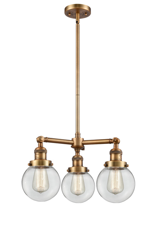 Innovations - 207-BB-G202-6 - Three Light Chandelier - Franklin Restoration - Brushed Brass