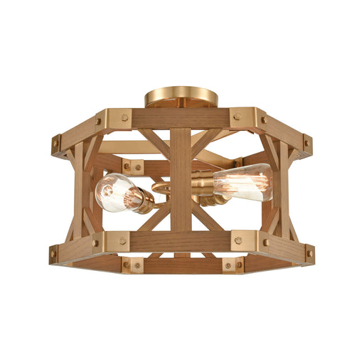 Elk Lighting - 33331/3 - Three Light Semi Flush Mount - Structure - Satin Brass, Medium Oak, Medium Oak