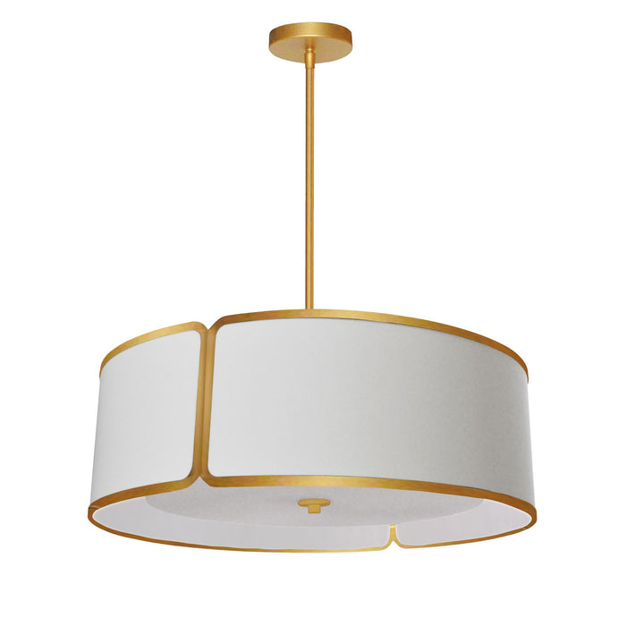 Dainolite Ltd - NDR-243P-GLD-WH - Four Light Pendant - Notched Drum - White with Gold Trim