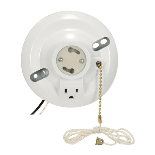 On-Off Pull Chain Ceiling Receptacle With Grounded Outlet